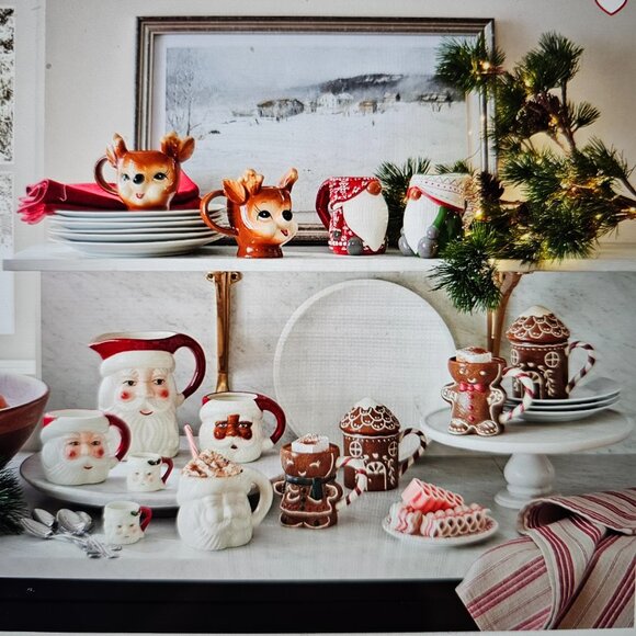 4 Pottery Barn Santa Claus Handcrafted Ceramic Mug Set Different Face Designs - Picture 15 of 15